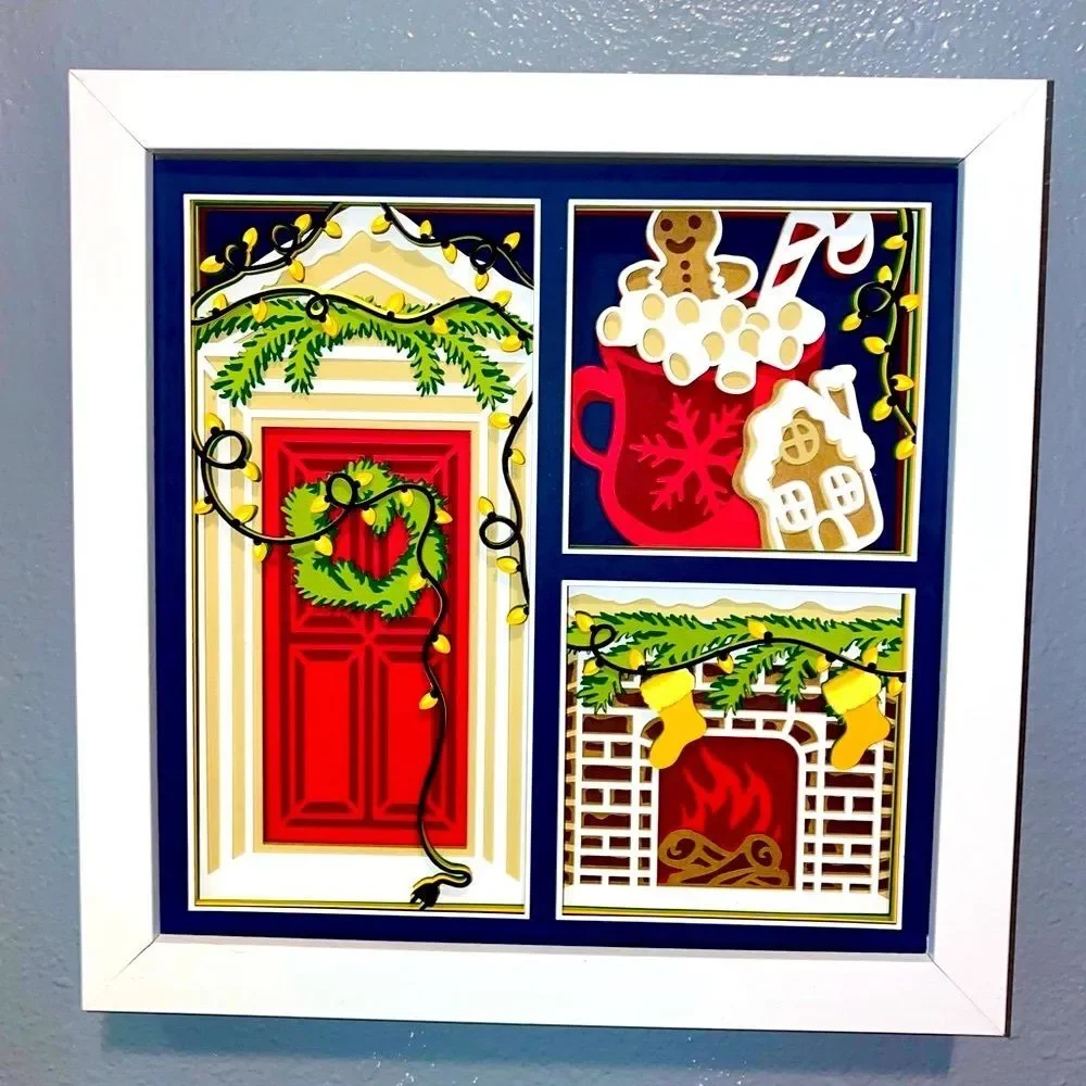 3D Christmas Door & Fireplace Shadowbox